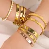 Pulsera Clásica Europea y Americana de Acero Inoxidable Abierta con Oro de 18K, Pulsera que No se Desvanece para Mujer, Conjunto de Pulseras de Circonita de Alta Gama