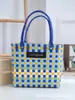 Bolsa Tejida de Celebridad de Internet Ins Color de Contraste Cuadros Bolsa Tejida a Mano División de Color Plástico Tejido Bolso de Mano Tejido para Vacaciones en la Playa