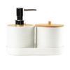 Conjunto de tres piezas de plástico para lavado de baño con cubierta de bambú horizontal, fabricantes al por mayor, estante de almacenamiento para baño, juego de soporte para cepillos de dientes