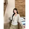Tiro Real de Camiseta de Manga Larga Versátil de Cuello en V Ajustada Estilo Coreano de Primavera Lyocell Tencel Camisa Base Top 96752