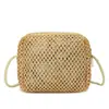 Bolso Pequeño Tejido de Verano para Mujer 2025 Nueva Tendencia de Moda Bolso de Hombro Único Cruzado Bolso Cuadrado Pequeño Tejido de Paja Simple Casual