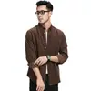 Camisa de trabajo de otoño para hombre, moderna y versátil, chaqueta camisa casual de manga larga con cuello mao para hombres jóvenes