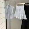 Conjunto de Top Sin Mangas Azul Sal Marina Solapa Estilo Coreano Primera Vez en la Costa Falda Larga de Línea A Cinturón Adelgazante
