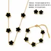 Nuevo Conjunto de Tres Piezas de Lujo de Nicho de Alta Gama, Collar, Pulsera y Pendientes de Acero de Titanio con Trébol de Cinco Hojas de Doble Cara para Mujer, Venta al por Mayor Transfronteriza
