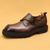 [vip para] sapatos de couro de sola grossa versão coreana masculina de gancho de couro e laço cabeça quadrada pés largos sapatos casuais de negócios