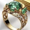 Anillo Nuevo Producto Transfronterizo Europeo y Americano Súper Moderno, Diseño Floral Creativo, Sensación de Alta Gama, Anillo de Diamante Esmeralda para Mujer, Joyería Más Vendida en Temu