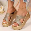 Sandalias de Cuña con Lentejuelas de Verano Nuevas Transfronterizas Europeas y Americanas 2026 Talla Grande Plataforma de Suela Gruesa Romana para Mujer