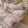 Ins desenho animado pele macia amigável gaze enrugada conjunto de cama de quatro peças 2026 novo estilo capa de edredom de algodão lavado conjunto de cama de dormitório de três peças 4