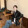 Jaqueta Estilo Coreano High Street Simples Confortável Unissex Outono Couro Lavado Solta Jaqueta de PU Masculina Casaco Tendência