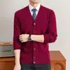 Yingao Estilo Old Money Cárdigan de Lana para Hombre Nuevo Otoño/Invierno para el Trabajo de Punto de Manga Larga de un Solo Botón para Hombres de Mediana Edad y Mayores