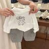 Conjunto de Outono 2025 para Meninas Novo Fofo Estilo Coreano Camiseta de Manga Longa e Calça Listrada Conjunto de Duas Peças para Crianças Pequenas