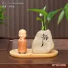 Hui Neng Pequeño Monje Jarrón de Cerámica Adorno Zen Cerámica Gruesa Jarrón de Quietud Decoración para Mesa de Café de Sala de Estar de Oficina en Casa
