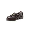 Mocassins de Couro de Ovelha Lã Pura Estilo Britânico com Franjas Moedas 2025 Inverno Espessos Salto Médio Bico Redondo Couro Genuíno Sapatos de Pele para Mulheres