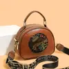 Bolsa Feminina Transfronteiriça, Pequena Bolsa Redonda com Estampa de Elefante Retrô, Bolsa de Mão Fashion e de Alta Qualidade, Bolsa de Ombro Transversal Feminina para o Dia a Dia