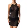 ¡Nuevo producto en 2025!! Vestido de Playa Europeo y Americano para Mujer Color Sólido Sexy Tejido Playa Bikini Traje de Baño Blusa vestido