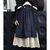 Conjunto de Vestido Estilo Coreano para Meninas Roupa de Verão 2025 Tendência Vestido Regata Retrô Infantil Vestido de Bebê Fresco e Estiloso
