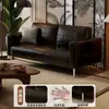 Sofá para apartamentos pequeños, oficinas, propiedades de alquiler, sofá reclinable largo tipo perezoso, piel encerada negra, estilo vintage, para tres o cuatro personas