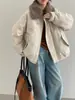 Jaqueta de Penas com Gola de Pele de Cordeiro Roxa Suave Estilo Coreano para Mulheres, Parka Acolchoada de Penas de Pato Branco Quente 5071