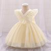 Vestido de Lavado para Bebé de Un Año Europeo y Americano Transfronterizo Vestido de Princesa de Boda de Satén de Manga Corta con Volantes Pequeños para Bebé Vestido de Noche para Semana de Agarre de Bebé