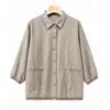 Nova camisa de algodão elegante de manga três quartos para mulheres de meia-idade e idosas, primavera e outono, blusa de mãe, top cardigã solto de avó