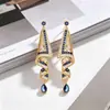 Brincos Yanbai Estilo Étnico com Strass Brilhante em Formato de Saia para Mulheres, Brincos Exquisitos Estilo Festivo com Toque de Luxo, Acessórios de Orelha Únicos e Personalizados
