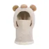 Chapéu de Lã Quente Peludo para Meninas ao Ar Livre de Inverno Chapéu Infantil Chapéu Pulôver Peça Única com Máscara de Ursinho Cartoon Lenço de Pescoço