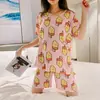 Pijama para Mulheres Verão 2026 Novo Estilo Fino Doce e Fofo Manga Curta Desenho Animado Roupas de Casa Conjunto de Duas Peças para Meninas Estudantes