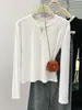 Camiseta Manga Longa Color Block Patchwork Estilo Americano Tiro Real para Mulheres Outono Nova Versão Coreana Solta Camada Interna Camisa Base