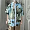 Camisa Floral de Manga Curta Estilo Hong Kong Retro Ulzzang Masculina Estilo Harajuku Solta Ins Camisa de Praia Roupa para Casal Proteção Solar Tendência