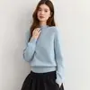 Estilo Sencillo Cuello Redondo Medio Alto Tejido de Cachemira para Mujer Holgado Manga Larga Capa Base Engrosada Suéter de Manga Larga para Mujer