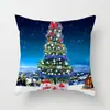 Funda de almohada creativa navideña estilo caricatura pintada a mano Funda de cojín decorativa de árbol de Navidad, trineo, Papá Noel