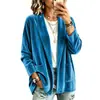 Outono/Inverno 2026 Novo Comércio Transfronteiriço Europeu e Americano Cor Sólida Veludo Dourado Cardigan Longo Feminino com Gola Reversível