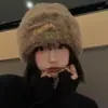 Chapéu de malha peludo Outono e inverno feminino Estilo japonês Circunferência da cabeça grande Chapéu de lã quente engrossado Estilo coreano Rosto elegante mostrado chapéu pequeno