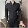 Nova camisa ins versátil com gola alta para homens, camisa de manga comprida estilo chinês novo para homens, camisa quadrada da moda de verão cor sólida para adolescentes