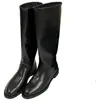 Botas altas pretas vintage de couro estilo coreano para mulheres, versáteis e afinam a silhueta, com saltos grossos, botas longas acima do joelho