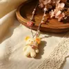 Collar de Oso con Cáscara de Naranja de Dibujos Animados Estilo Dulce y Fresco para Mujer Cadena de Suéter Gargantilla con Cuentas de Color Contrastante Colgante de Corazón Sentido de Diseño de Nicho
