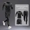 Conjunto de Roupa Esportiva Masculina para Todas as Estações 3-5 Peças Fitness Corrida Ciclismo Academia Treino Elástico Roupa para Jogging Boxe Caminhada Roupa Esportiva