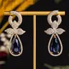 Colgante de Piedras Preciosas Color Rubí con Forma de Gota de Agua y Flores Retro, Piedra Principal en Forma de Gota de Agua, Diseño de Doble Capa Incrustado con Diamantes, Regalo de Aniversario para Novia, Pendientes