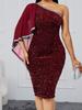 Vestido Corto Bodycon de Fiesta con Lentejuelas de Color Sólido Nuevo Europeo y Americano, Hombros Descubiertos, Manga de Chal, Transfronterizo, Aliexpress