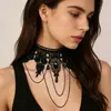 Gargantilla gótica oscura transfronteriza collar de encaje negro para mujer, collar de clavícula de cadena multicapa, collar de borla exagerada europeo y americano
