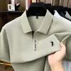 Camisa polo masculina transfronteiriça, algodão puro mercerizado, bordada, gola de alfaiate, respirável para o verão, camiseta de manga curta de luxo leve, atacado do fabricante