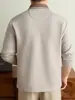 Camisa polo de lino de manga larga para hombre, nuevo estilo otoño e invierno, camiseta de cuello camisero de lujo ligero, prenda interior casual para hombres jóvenes y de mediana edad