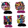 Conjunto de Suprimentos para Decoração de Festa Temática Retrô Anos 90 Enfeites Espirais Pendurados Anéis de Favo de Mel Toppers para Bolo