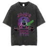 Camiseta Lavada Vintage para Hombre Verano Hip-Hop Streetwear Anime Jojo's Bizarre Adventure Estampado Algodón Casual Manga Corta