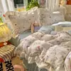 Colección de otoño e invierno: juego de ropa de cama de terciopelo de leche de cuatro piezas, funda de edredón de forro polar coral gruesa por ambos lados y juego de sábanas de franela de tres piezas