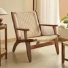 Sofá nórdico de madeira maciça para uma pessoa, cadeira de lazer simples para sala de estar de casa de hóspedes, poltrona de sofá com encosto trançado em corda, cadeira preguiçosa para varanda