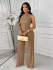 Conjunto de Dos Piezas de Color Sólido para Mujer de Venta Caliente Dropshipping Transfronterizo Europeo y Americano: Top sin mangas con botones asimétricos + Pantalones de pierna ancha