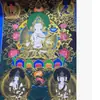 Grande Thangka Pintado à Mão de Estátuas de Buda, Manjushri e Samantabhadra, Pintura Pendurada para Salão Budista, Deus Amarelo da Riqueza, Entrada da Sala de Estar, Pintura Decorativa Nepalesa