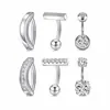 Conjunto de 6 Peças de Piercing de Umbigo de Aço Inoxidável Transfronteiriço, Superfície Lisa com Cravação de Zircônia, Argolas de Umbigo Simples, Joias de Piercing em Estoque