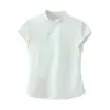 ZA Europa Transfronteiriça Comércio Exterior Roupas Femininas AliExpress Venda Quente Verão Novo Estilo Chinês Multicor Gola Alta Botão Diagonal Camisa de Cetim